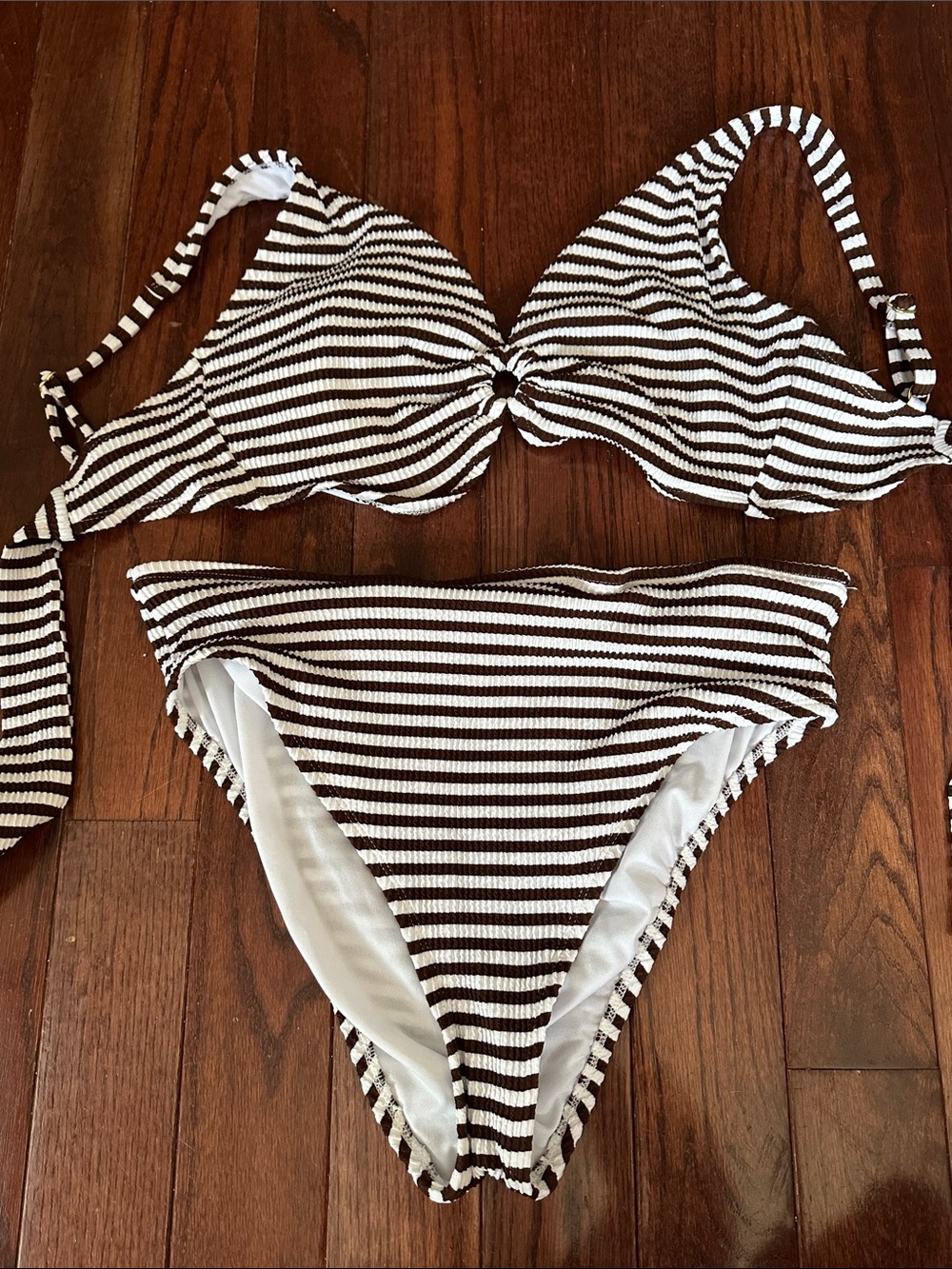 Time and Tru Brown and White Striped Ribbed Bikini Set